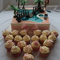 Holiday themed 18th birthday cake with pretty vintage style cupcakes