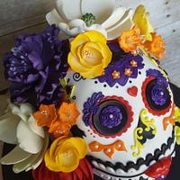 Colorful skull birthday cake