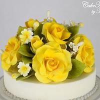 Yellow Roses Wedding Anniversary Cake
