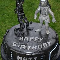 Alien vs preditor cake, edible figures too