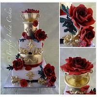 Red, Ivory & Gold Wedding Cake
