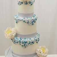 Wedding Cake with Beads and Sugar Peonies 