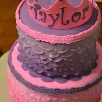 pink and purple ombre ruffle princess cake 