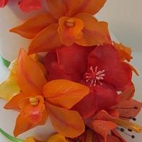 Wedding shower tropical flower cake