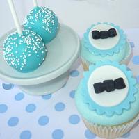 Bow tie themed cup cakes and cake pops