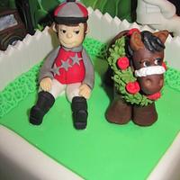 100th birthday 4 cakes in 1 , dancing,horse racing,morris minor, green bowls phew 