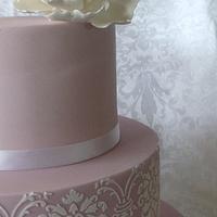 2 tier Blush Pink Damask Wedding Cake