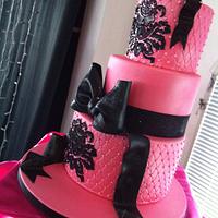 Pink and Black 21st Cake