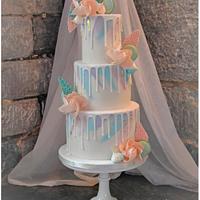 Watercolour wedding drip cake