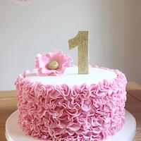 pink ruffles 1st birthday cake - Cake by Sara's House of - CakesDecor