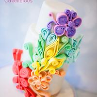 Rainbow Quilled Floral Double-Barreled Cake
