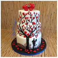 Wedding cake- tree with hearts