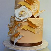 Golden butterflies cake