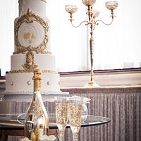 White  & gold wedding cake 