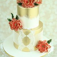 "Regal Coral" Wedding Cake