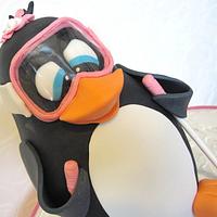 3D skiing penguin cake