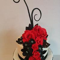 Black damask and red roses