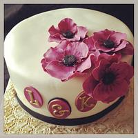 Merlot Anemone Engagement Cake with Monogram