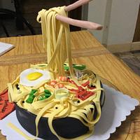 Gravity defying noodles cake