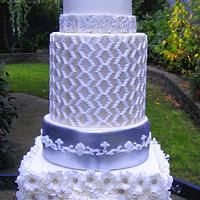 White and Silver wedding cake 