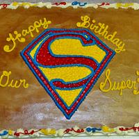 Superman Buttercream cake w/ strawberries!