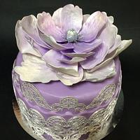Violet&Silver Lace Peony Cake