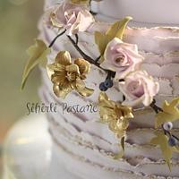 Gold Love Birds Wedding Cake