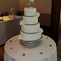 Turquoise and White Wedding Cake