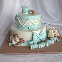 Vintage drum cake with shoes and rocing horse