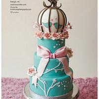 pink & teal wedding cake
