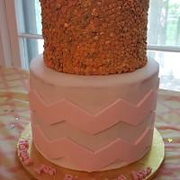 Pink and Gold First Birthday Cake