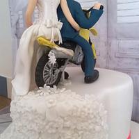 Wedding Cake with Dirt Bike Topper