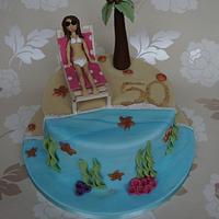 Beach themed cake for a 50th birthday <3