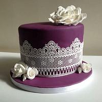 Purple, lace and rose cake.