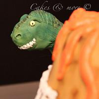 Dinosaur and volcano birthday cake