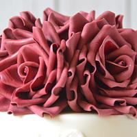 Ivory & Maroon lace applique roses