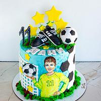 Hand painted soccer player cake.