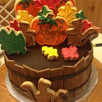 Fall Themed oak barrel (decorated Cookie) cake