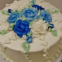 Blue buttercream rose cake