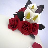2 Tier Square Roses & Lily Wedding Cake