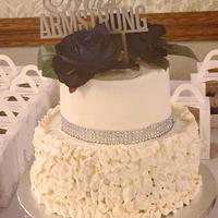 Navy Blue and Ivory Wedding Cake w Cupcakes