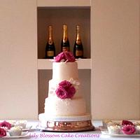 Pink Rose & Lace Wedding Cake