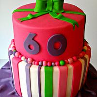 Bright stripes 60th birthday cake