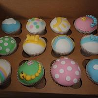 Unisex Baby shower cupcakes bright colourful