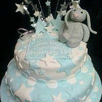 Christening Cake with Stars and Bunny