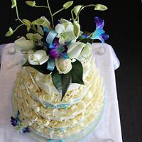 5 tier White Choc Panel Wedding Cake