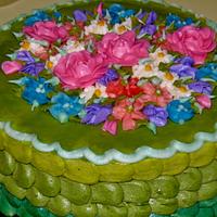 Ombre cake with buttercream flowers