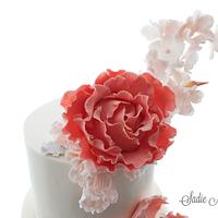 Grey and Coral Wedding Cake 