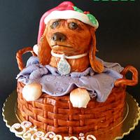 Puppy inside basket cake