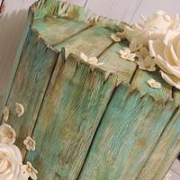 Vintage Wood & Roses Engagement Cake